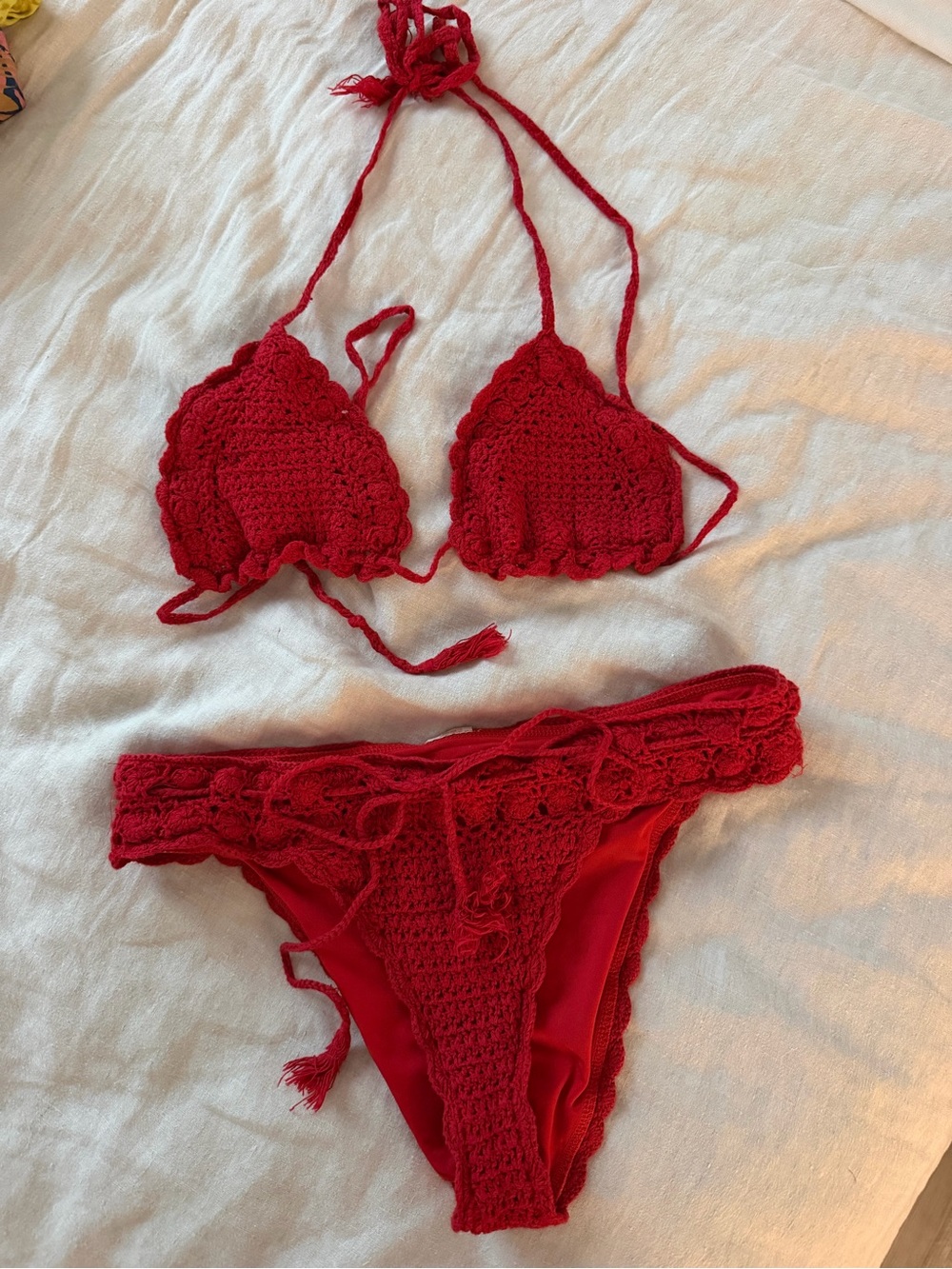 Princess Polly Red Crochet Tie Bikini Set
